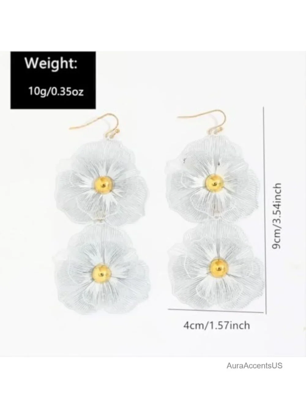 Large Gold Flower Filigree Dangle Earrings Women Vintage 3D Petal Statement